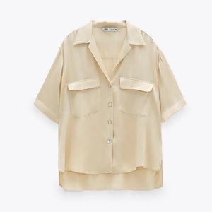 Zara SATIN BLOUSE WITH POCKETS Size XL style# 9479/241/710 XL